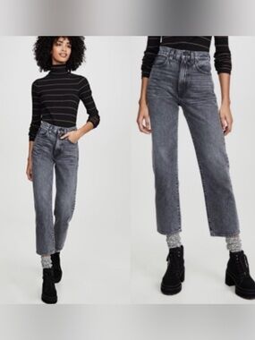 SLVRLAKE LONDON CROP Black and Gray Acid Wash Denim Jeans, size 24